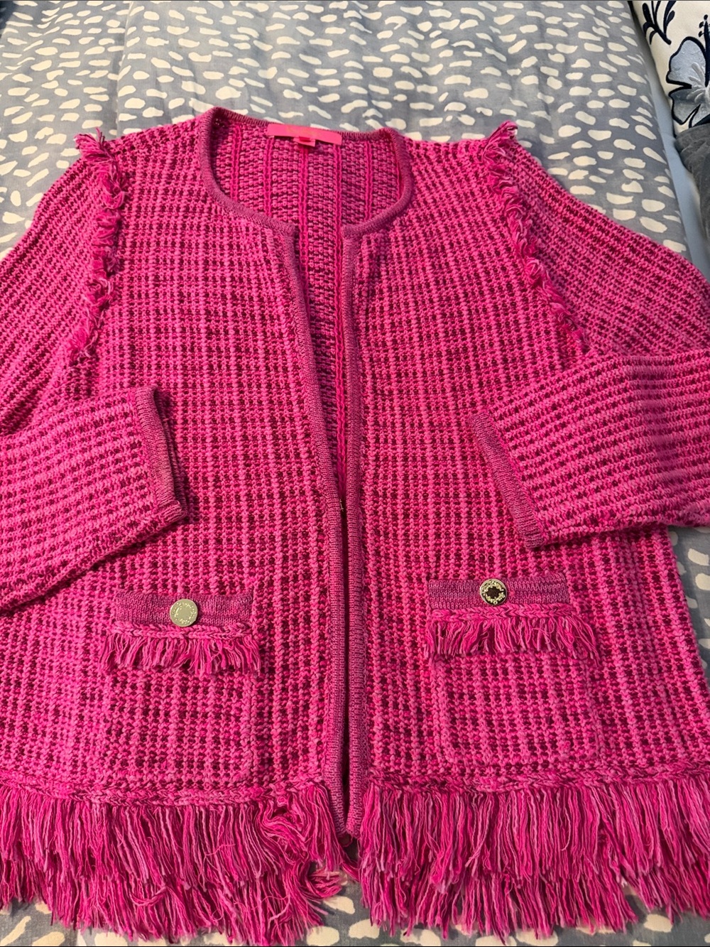 Lilly Pulitzer Hot Pink Fringe Knit Blazer